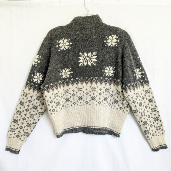 Valerie Stevens L Lambswool Angora Full Zip Cardigan Snowflake Fair Isle Holiday - Picture 5 of 16